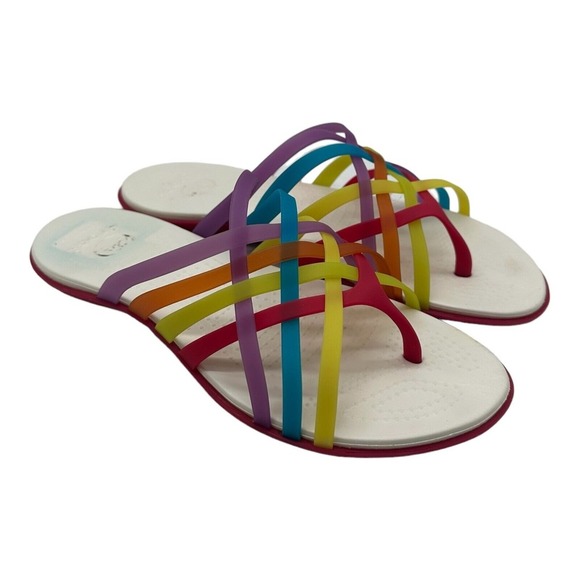 Crocs Rainbow Colored Flip-Flop Thong Sandals‎ Women's Size 11 Slip On Slides - Picture 1 of 10